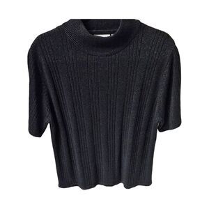 NWOT CROFT & BARROW Women's Black Metallic Sparkle Short Sleeve Sweater
